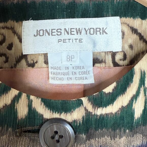 Jones New York Petite Silk Blazer 8P Green Brown Vintage Heritage Style - Picture 5 of 11